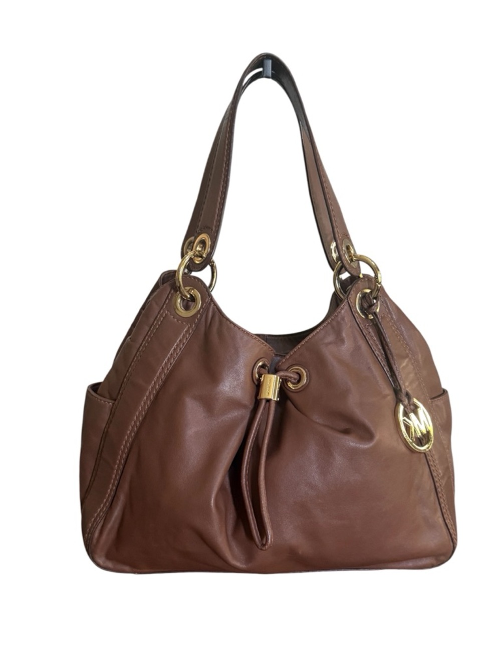 Michael Kors Ludlow Brown Leather Shoulder Hobo Bag with Gold Accents!